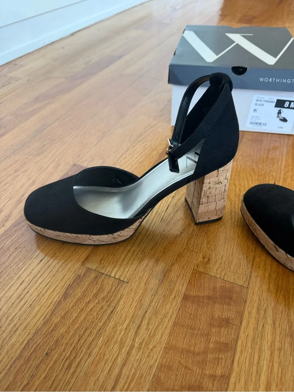 Worthington Black Suede Cork Block Heel Sandals